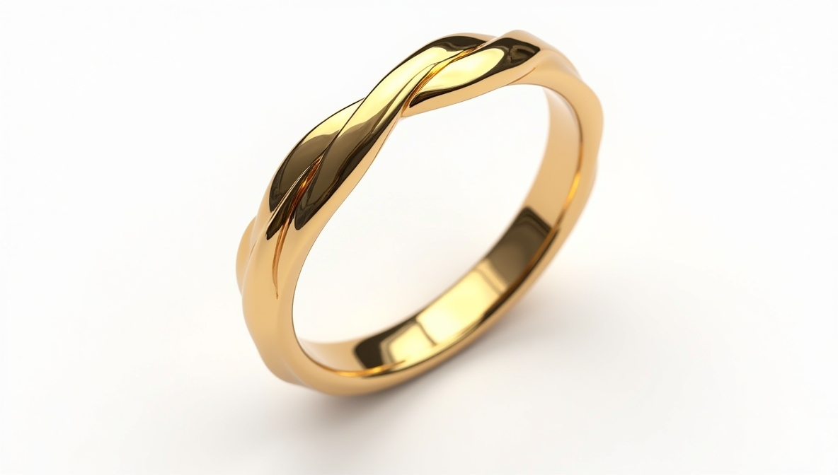 טבעת זהב 14 קראט בעיצוב קלוע חלק ומבריק